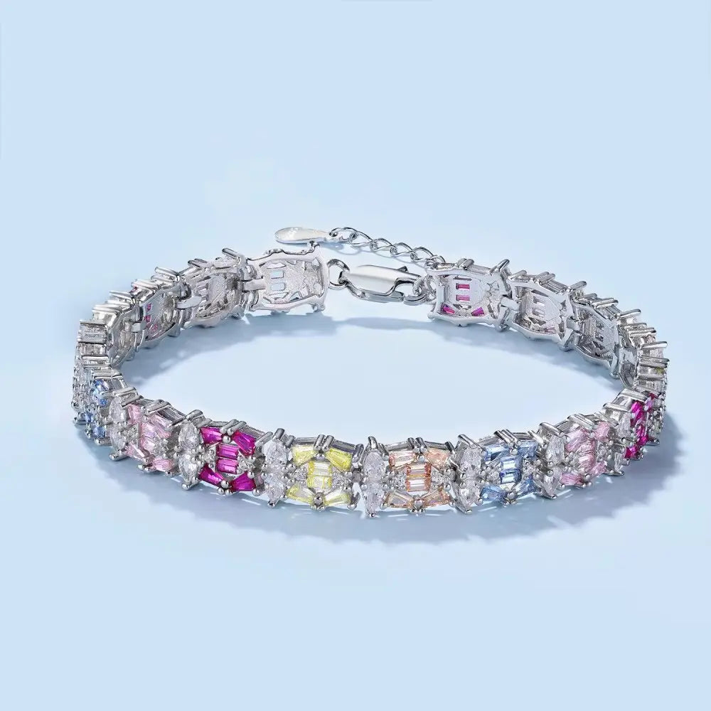 Non Tarnish S925 Silver Multi-Color 5A Cubic Zirconia Fine Jewelry Bracelet