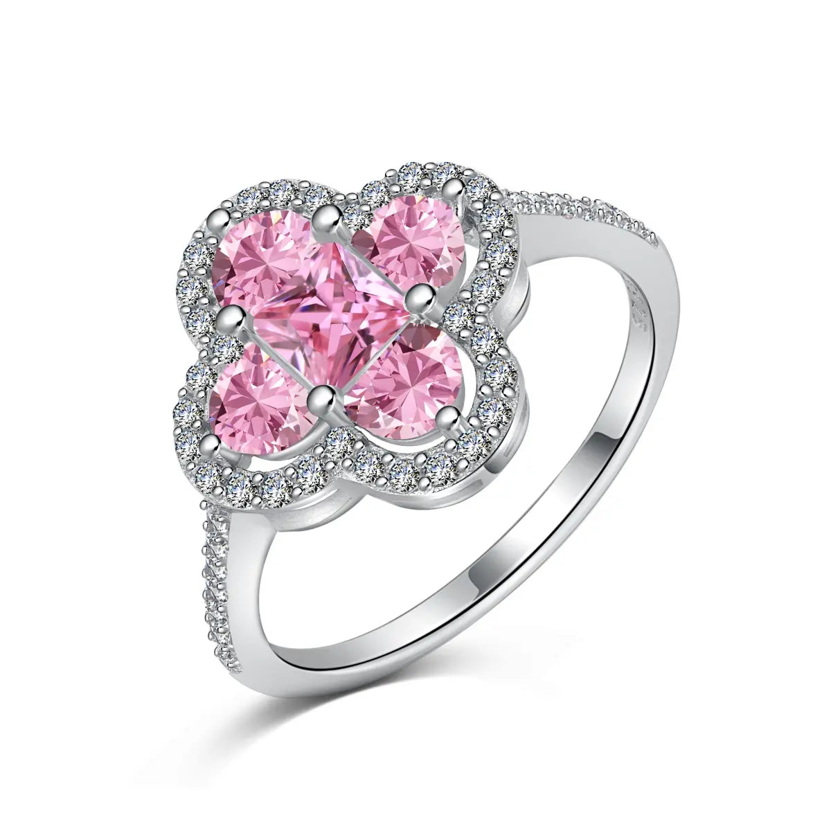 Lucky Charm Four-Leaf Clover Ring – 925 Sterling Silver with 5A Zirconia