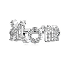 925 Sterling Silver Mom Letter Alphabet Ring with 5A Cubic Zirconia – Personalized Jewelry for Women