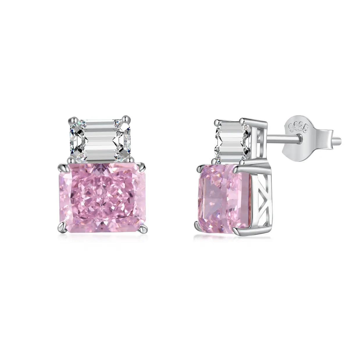 Two-Stone Stud Earrings – 925 Sterling Silver with 8A Crushed CZ