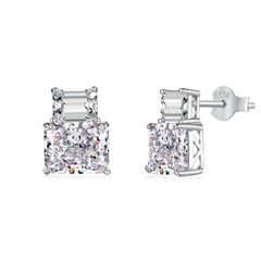 Two-Stone Stud Earrings – 925 Sterling Silver with 8A Crushed CZ