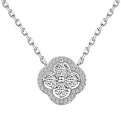 Botanical Blossom Sterling Silver Lucky Clover 5A Cubic Zirconia Pendant Necklace