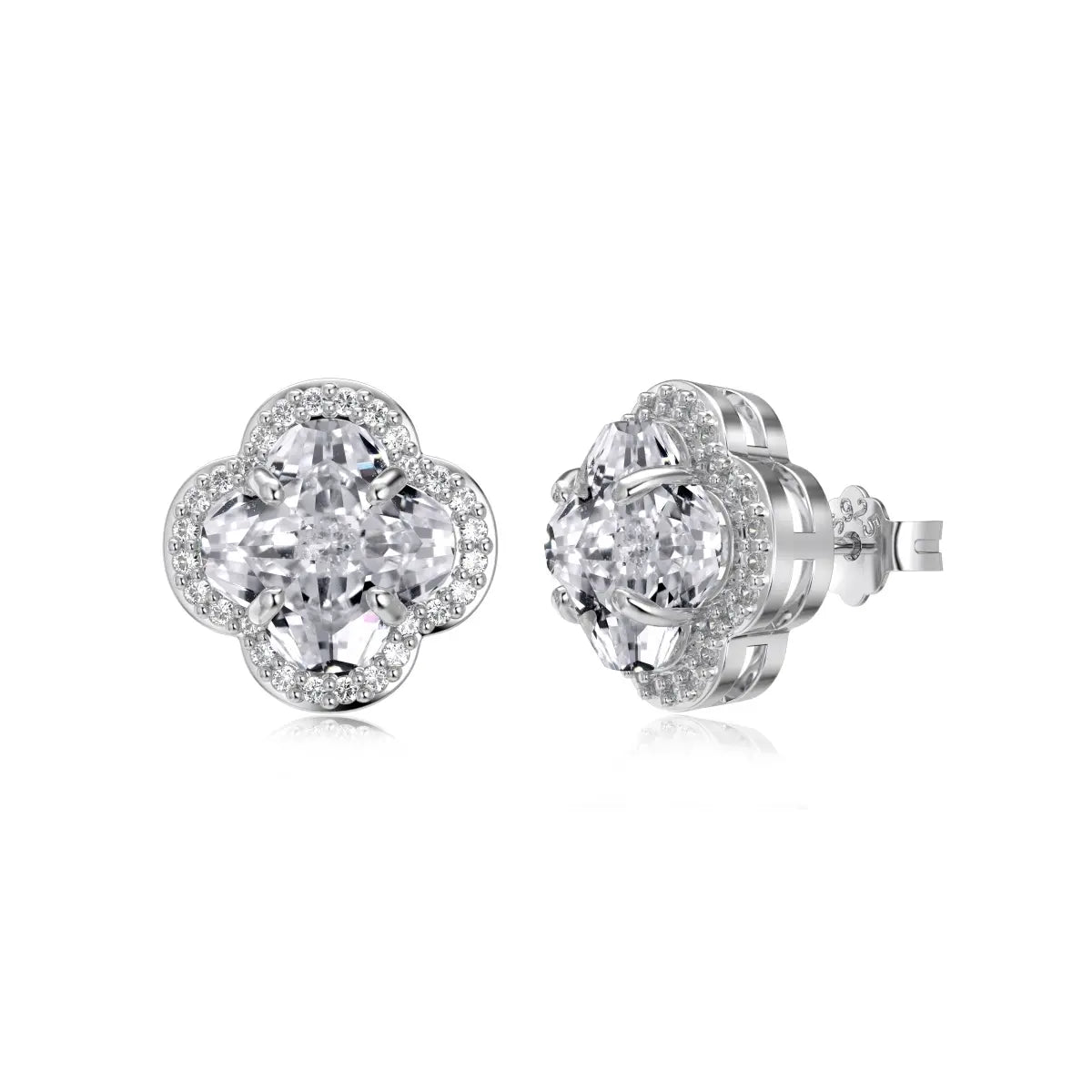 Dazzling S925 Silver Rhodium 5A Zirconia Four-Leaf Clover Stud Earrings