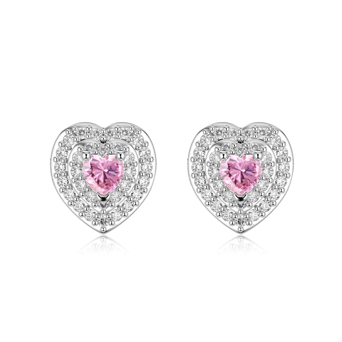 Luxury Sparkle Heart Earrings – S925 Silver Rhodium Plated 5A Cubic Zirconia Diamond Studs for Women