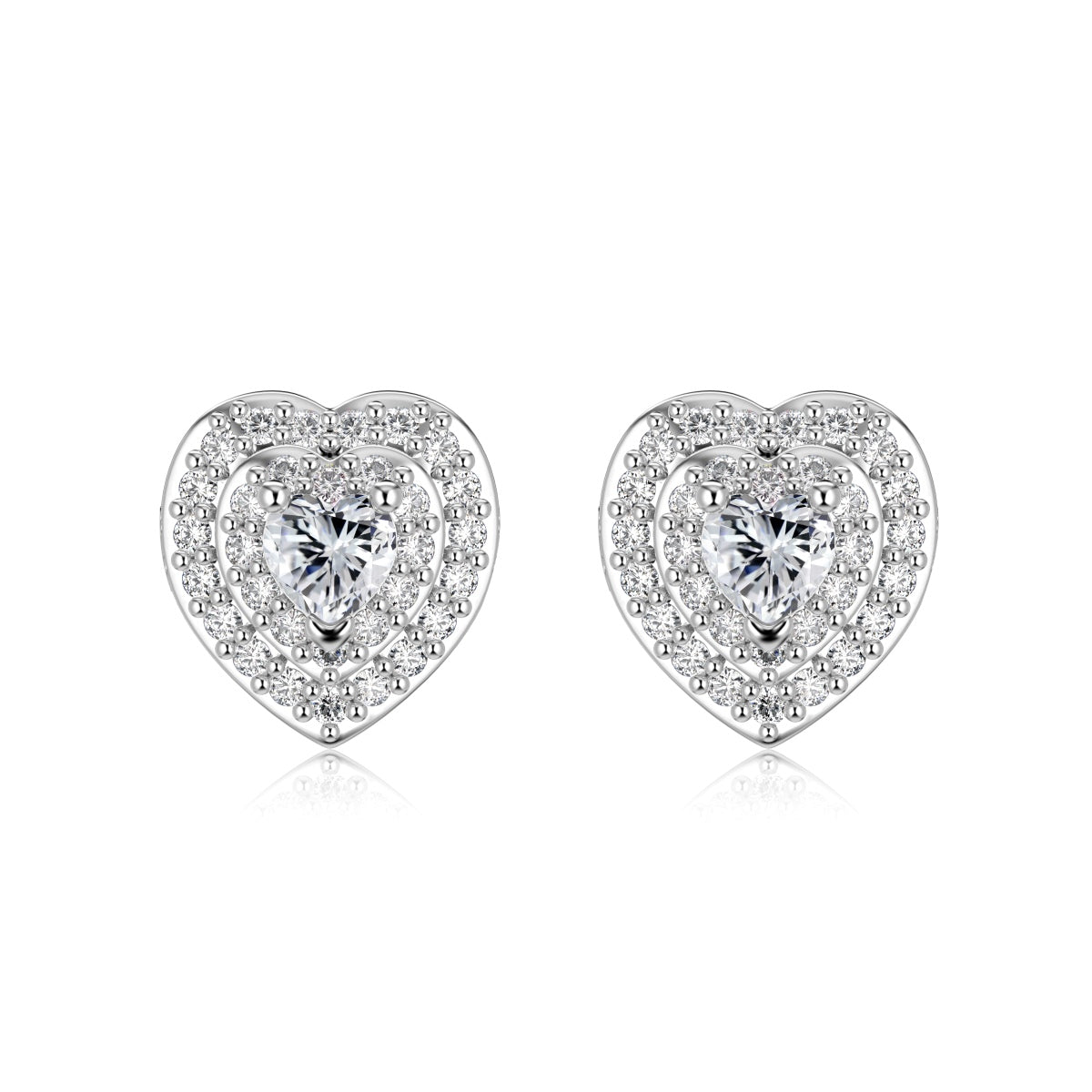 Luxury Sparkle Heart Earrings – S925 Silver Rhodium Plated 5A Cubic Zirconia Diamond Studs for Women