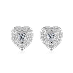 Luxury Sparkle Heart Earrings – S925 Silver Rhodium Plated 5A Cubic Zirconia Diamond Studs for Women