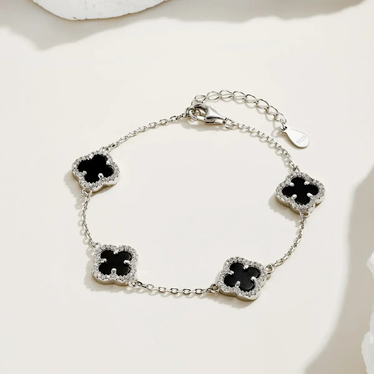 Four-Leaf Clover Charm Bracelet – 925 Silver with 5A Zirconia