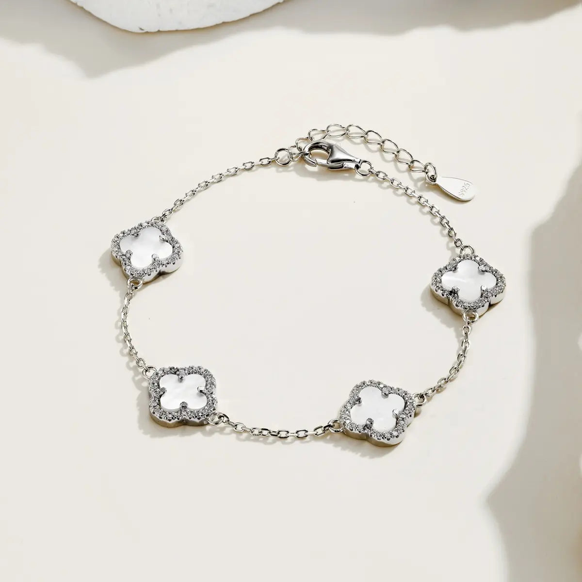 Four-Leaf Clover Charm Bracelet – 925 Silver with 5A Zirconia