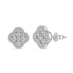 Spring-Inspired S925 Silver Four-Leaf Clover 5A Zirconia Statement Earrings