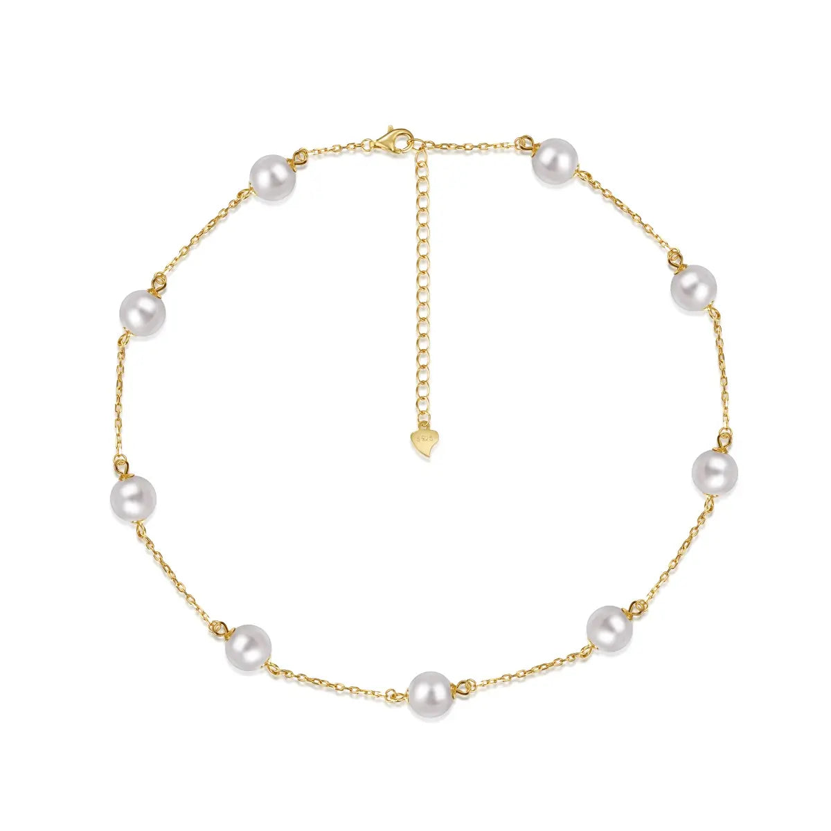 Dainty 925 Sterling Silver Rhodium & 18K Gold Plated Link Chain Necklace with Elegant Shell Pearl