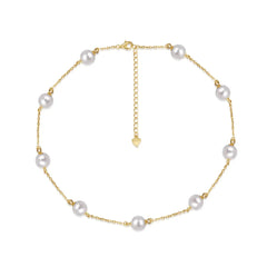 Dainty 925 Sterling Silver Rhodium & 18K Gold Plated Link Chain Necklace with Elegant Shell Pearl