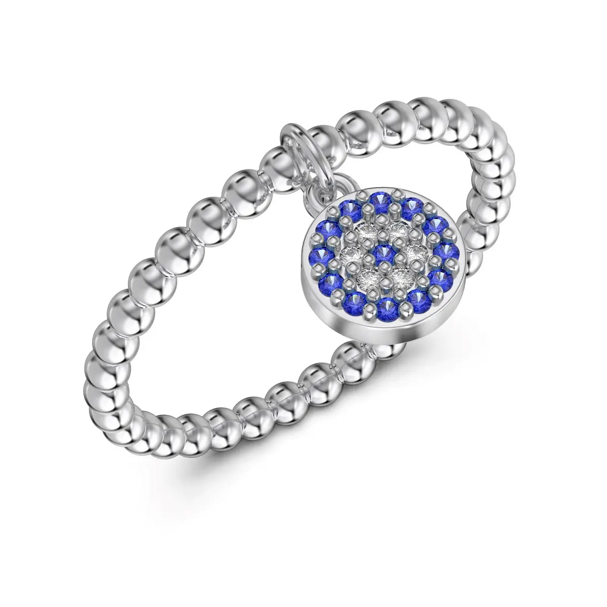 Dainty Fine Jewelry S925 Silver Beaded Eternity 5A Cubic Zirconia Evil Eye Blue Roundel Dangle Rings