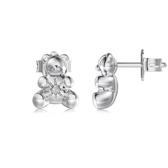 Cute Bear Stud Earrings – 925Sterling Silver Rhodium 18K Gold Plated 5A Zirconia