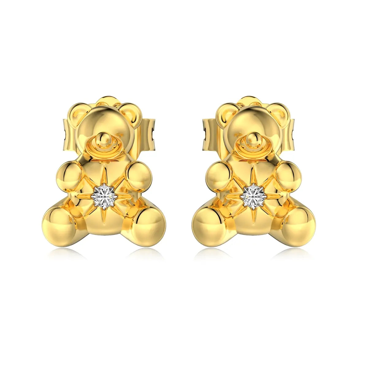 Cute Bear Stud Earrings – 925Sterling Silver Rhodium 18K Gold Plated 5A Zirconia