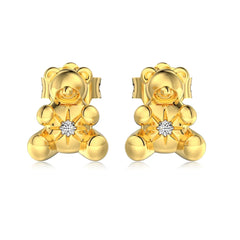 Cute Bear Stud Earrings – 925Sterling Silver Rhodium 18K Gold Plated 5A Zirconia