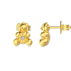 Cute Bear Stud Earrings – 925Sterling Silver Rhodium 18K Gold Plated 5A Zirconia