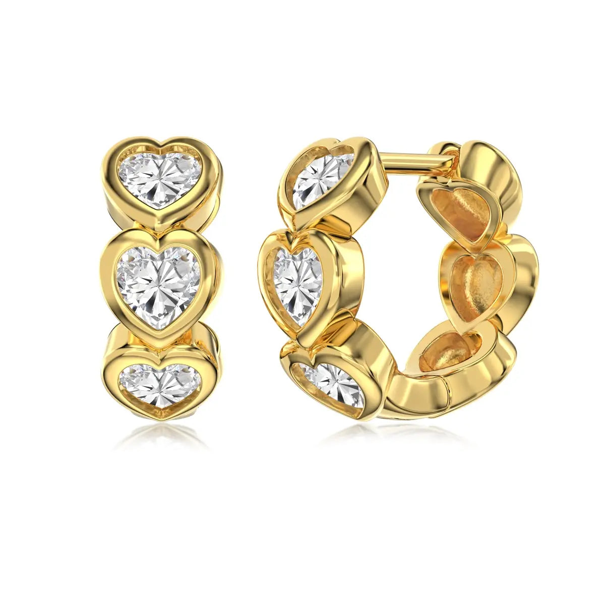 Eternity Heart Clip-On Hoop Earrings – 18K Gold Plated S925 Silver