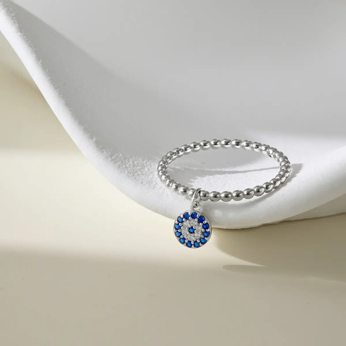 Dainty Fine Jewelry S925 Silver Beaded Eternity 5A Cubic Zirconia Evil Eye Blue Roundel Dangle Rings