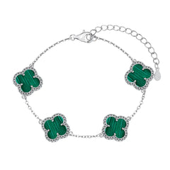 Blossom Clover Charm Bracelet – S925 Silver Link Chain with 5A Zirconia