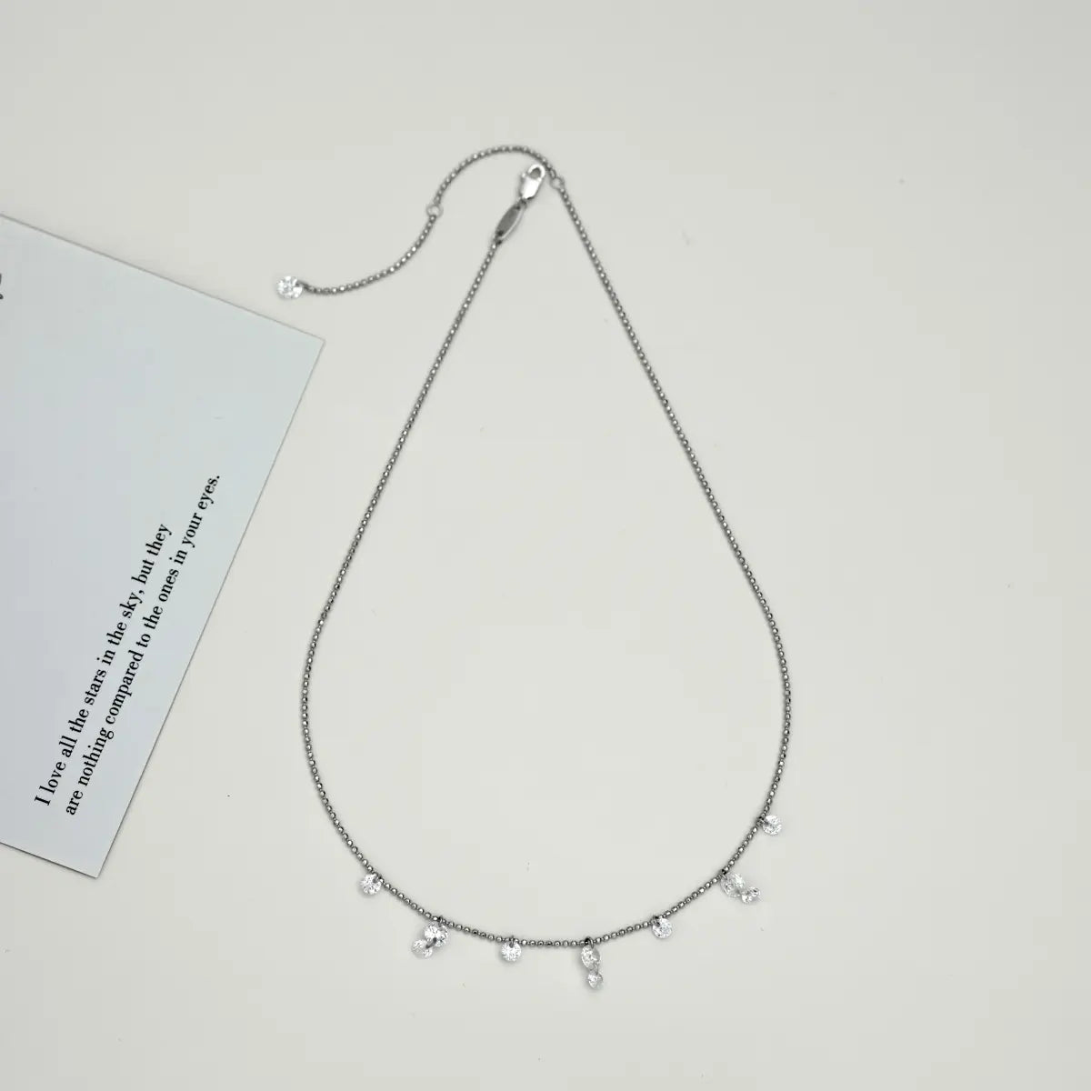 925 Sterling Silver Non-Fade Beaded Chain Necklace with Multiple Stones & 5A Cubic Zirconia Tassel Pendant