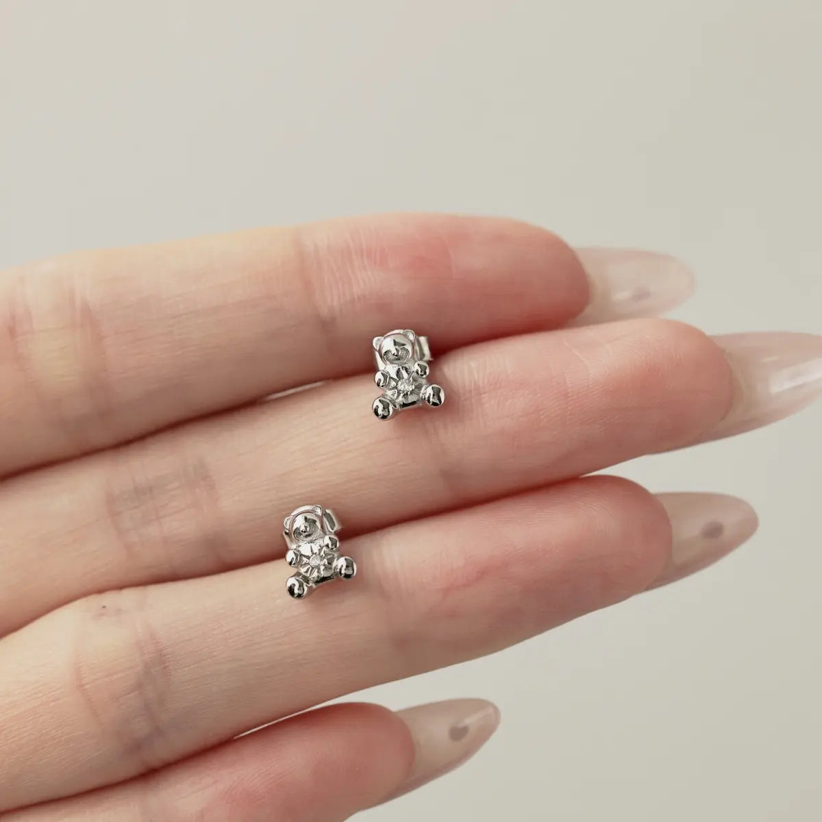 Cute Bear Stud Earrings – 925Sterling Silver Rhodium 18K Gold Plated 5A Zirconia