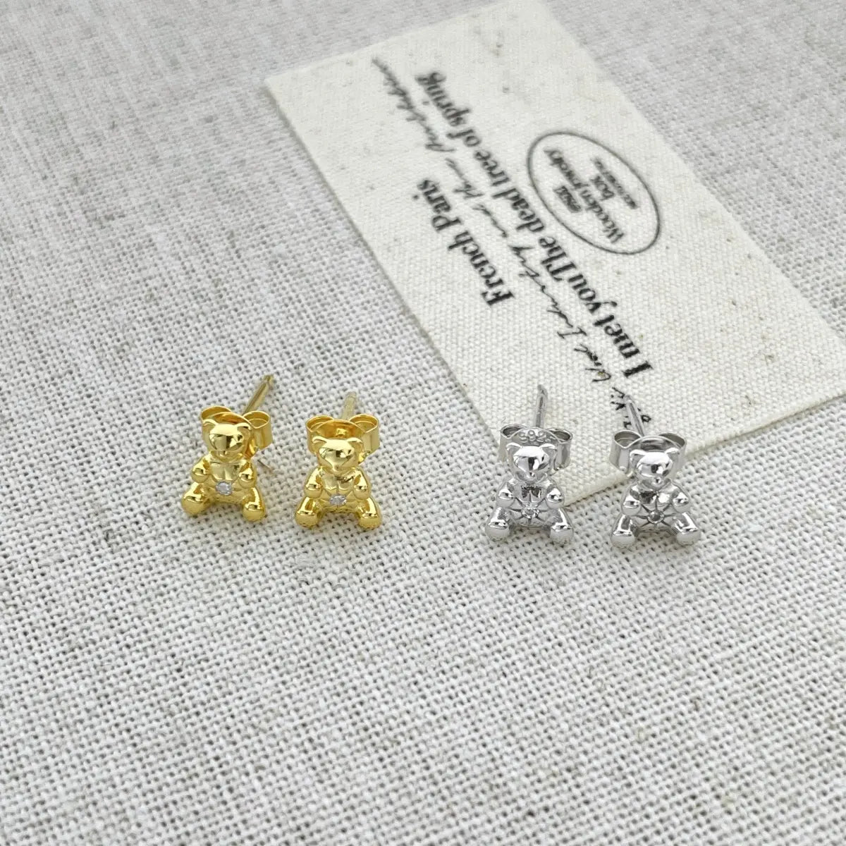 Cute Bear Stud Earrings – 925Sterling Silver Rhodium 18K Gold Plated 5A Zirconia