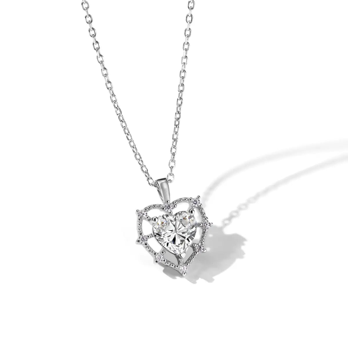 Trendy S925 Silver Link Chain Necklace – Openwork Heart Pendant with 5A Cubic Zirconia for Daily Dress Up