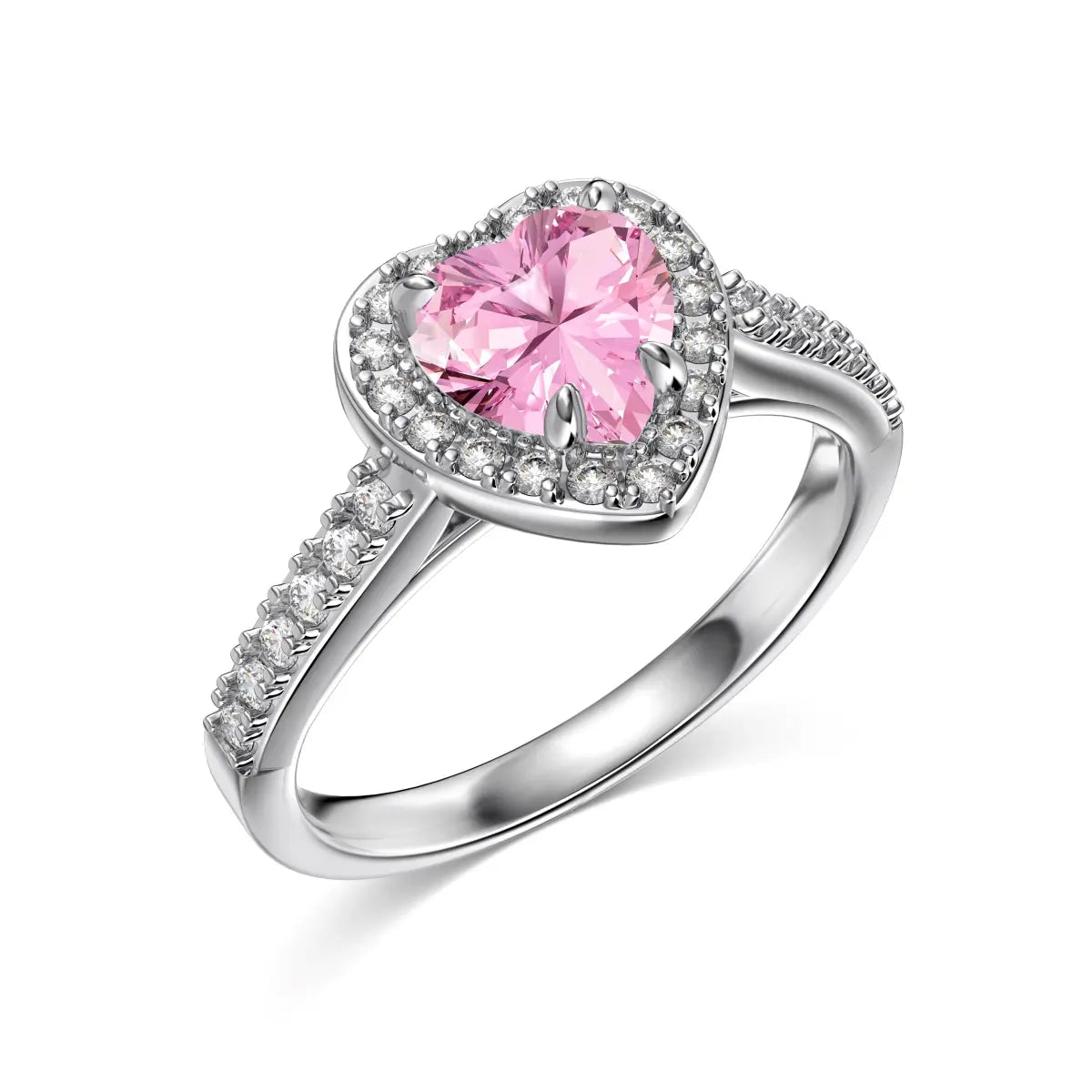 Heart-Shaped Pink Diamond Ring – Platinum-Plated 925 Silver Elegance