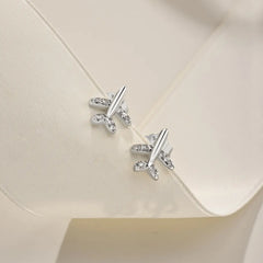 Airplane Shape Stud Earrings – S925 Silver with 5A Cubic Zirconia