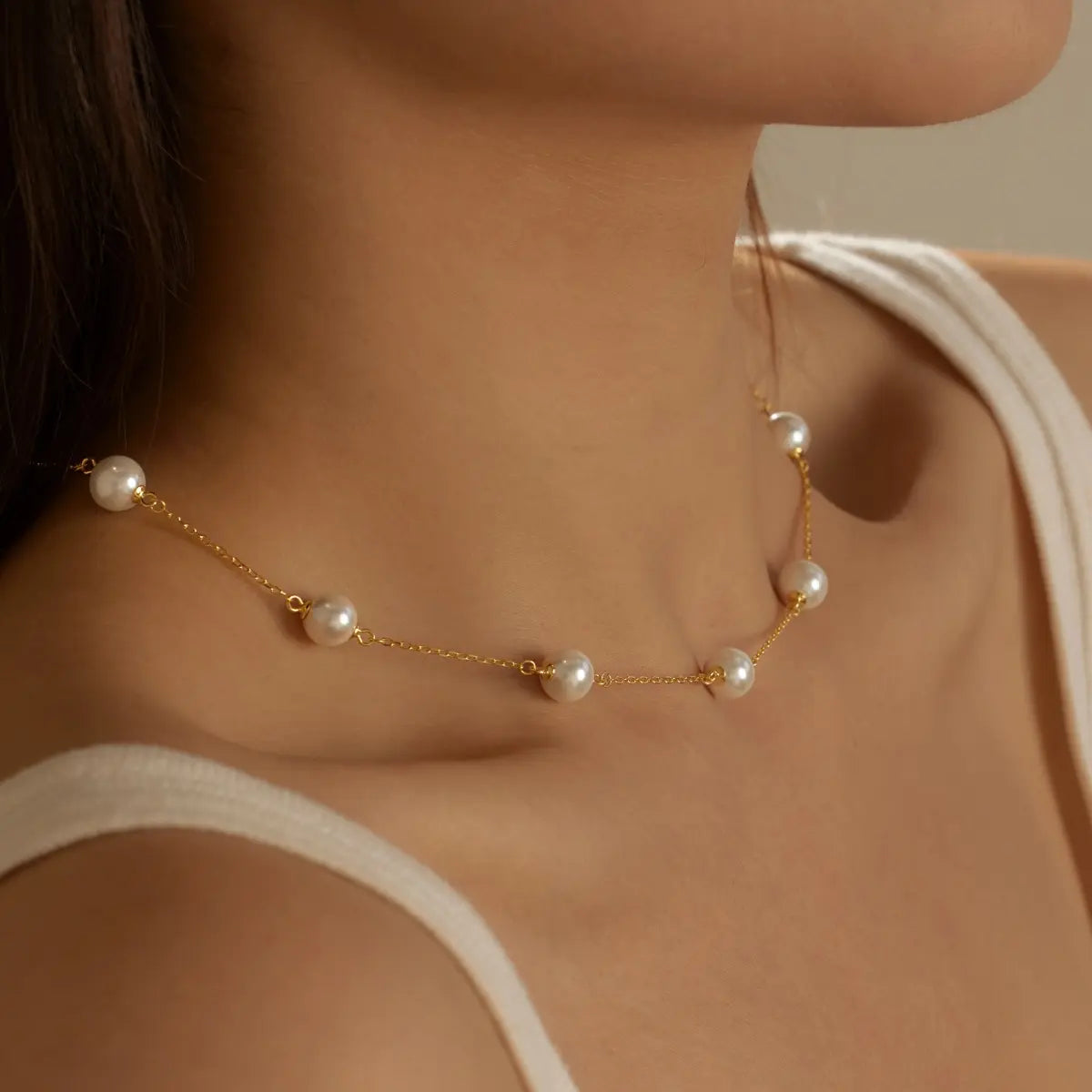 Dainty 925 Sterling Silver Rhodium & 18K Gold Plated Link Chain Necklace with Elegant Shell Pearl