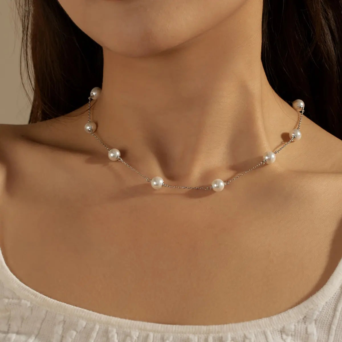 Dainty 925 Sterling Silver Rhodium & 18K Gold Plated Link Chain Necklace with Elegant Shell Pearl