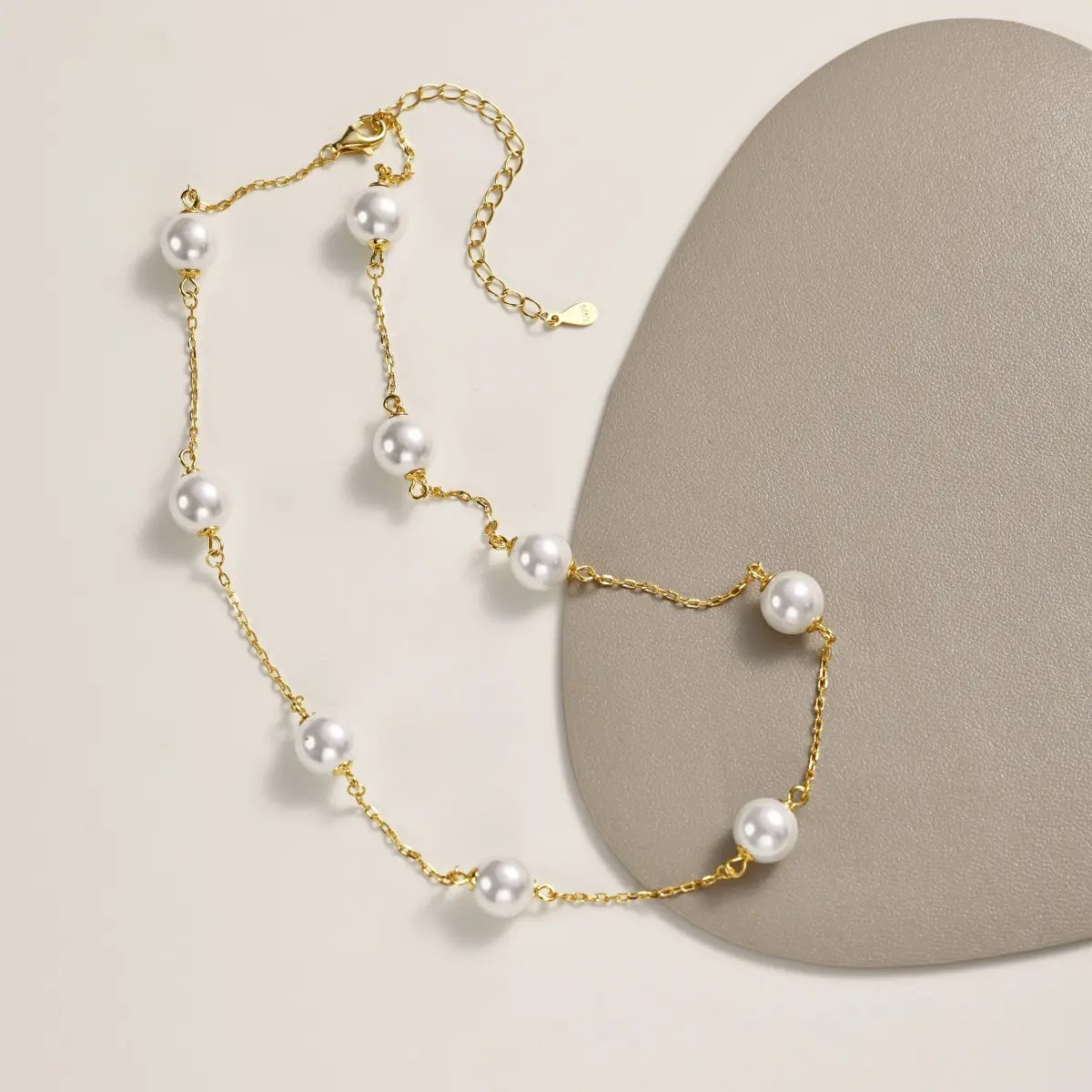 Dainty 925 Sterling Silver Rhodium & 18K Gold Plated Link Chain Necklace with Elegant Shell Pearl