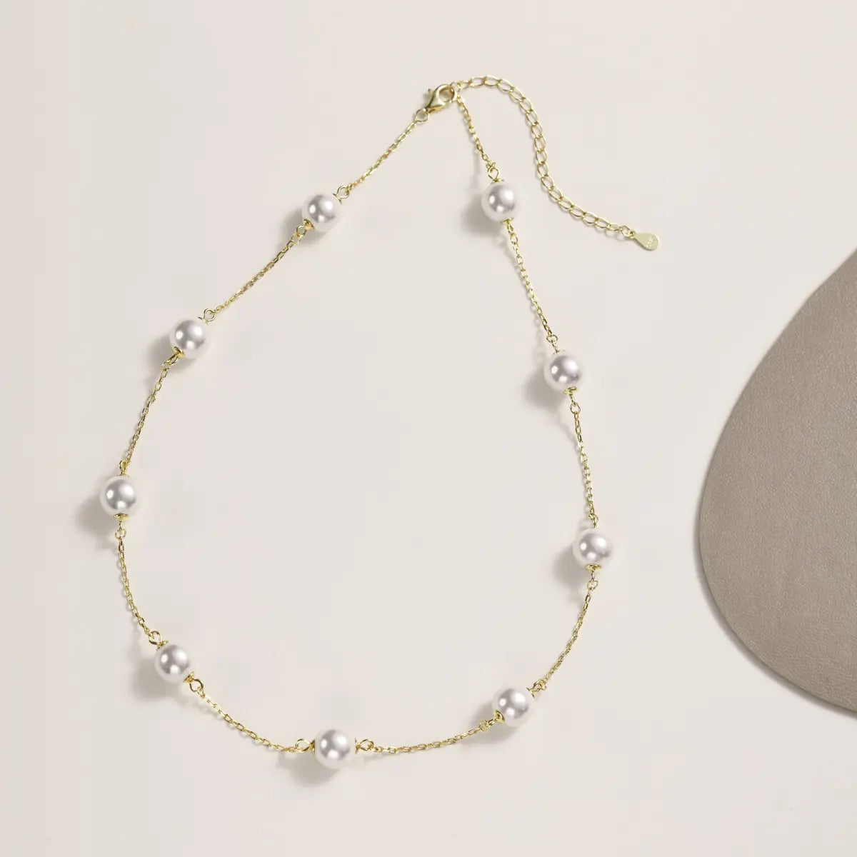 Dainty 925 Sterling Silver Rhodium & 18K Gold Plated Link Chain Necklace with Elegant Shell Pearl