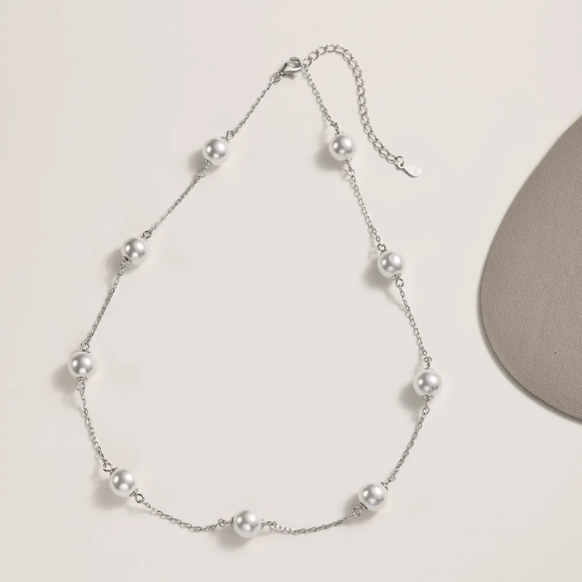 Dainty 925 Sterling Silver Rhodium & 18K Gold Plated Link Chain Necklace with Elegant Shell Pearl