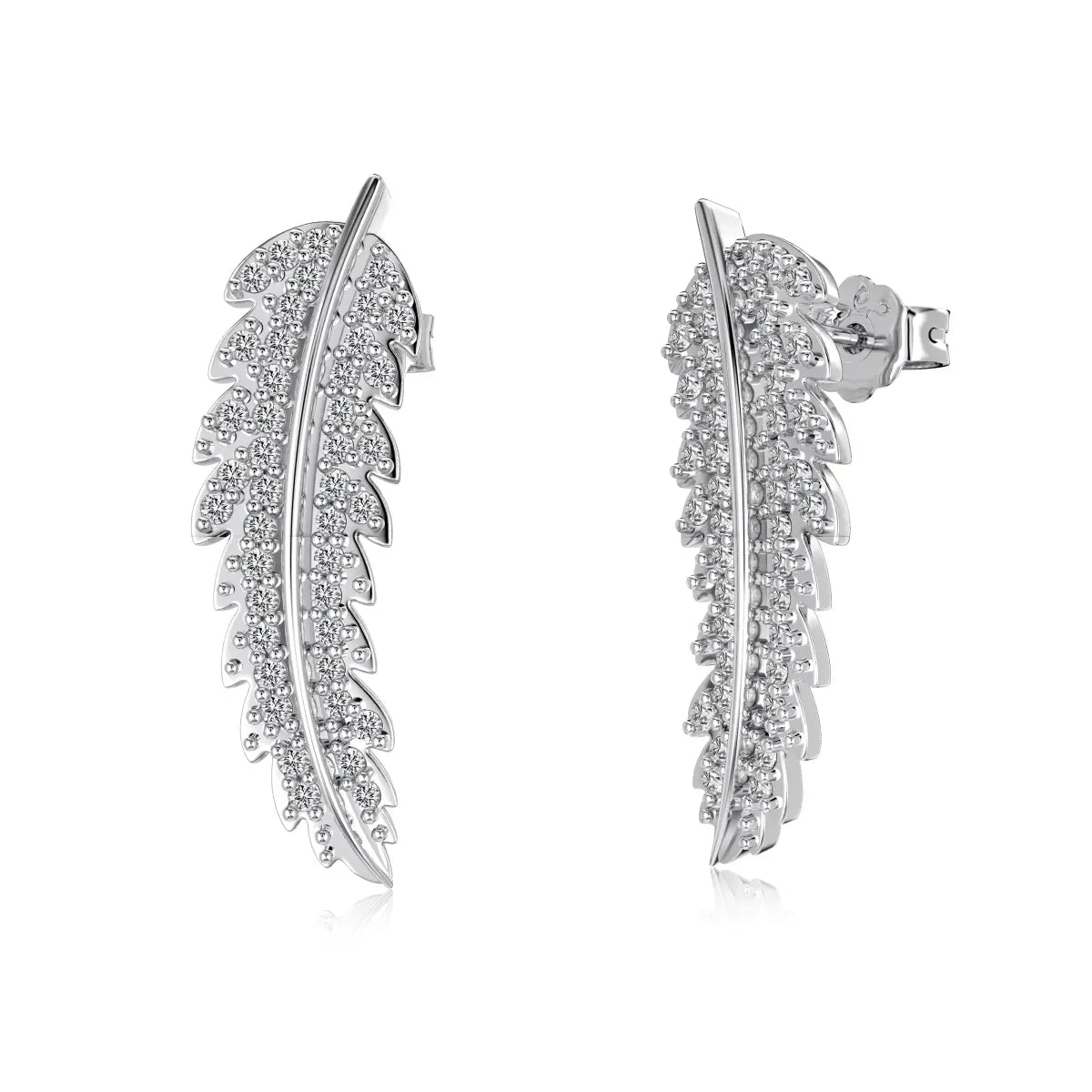 Feather Leaf Stud Earrings – Non-Tarnish 925 Sterling Silver with 5A CZ