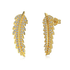 Feather Leaf Stud Earrings – Non-Tarnish 925 Sterling Silver with 5A CZ