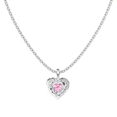 Heart Pendant Necklace – 925 Silver Link Chain with Sapphire & 5A CZ