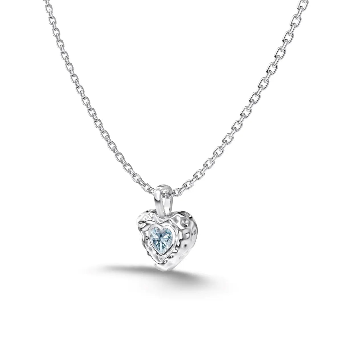 Heart Pendant Necklace – 925 Silver Link Chain with Sapphire & 5A CZ