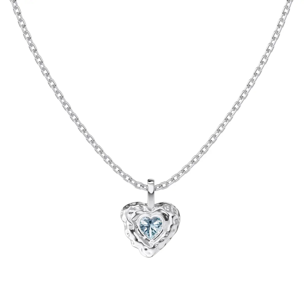 Heart Pendant Necklace – 925 Silver Link Chain with Sapphire & 5A CZ