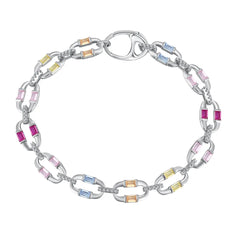 Colorful Interlocking Bracelet – Rhodium-Plated Sterling Silver with 5A Zirconia