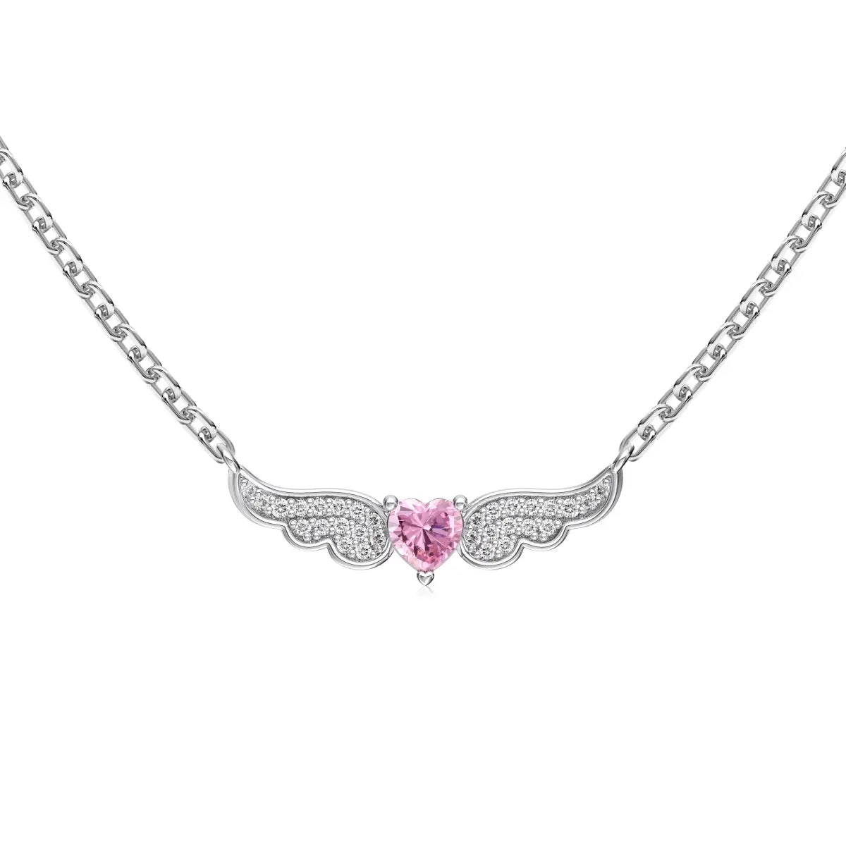 Heart Wings Pendant Necklace – S925 Silver Link Chain with 5A Zirconia