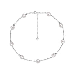 Dainty 925 Sterling Silver Rhodium & 18K Gold Plated Link Chain Necklace with Elegant Shell Pearl