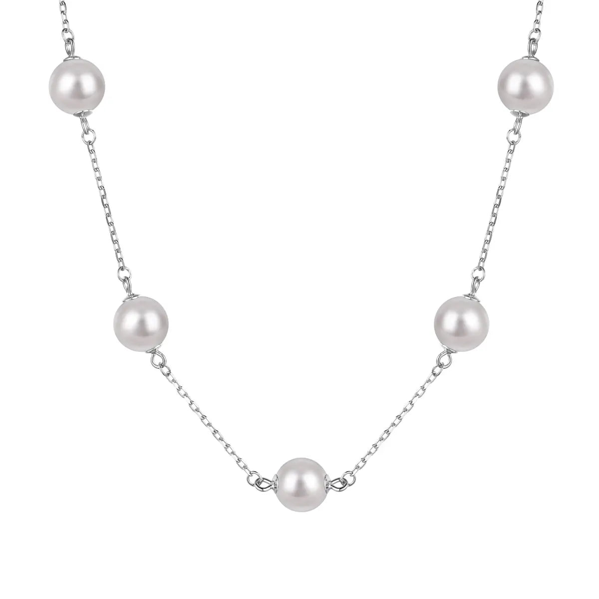 Dainty 925 Sterling Silver Rhodium & 18K Gold Plated Link Chain Necklace with Elegant Shell Pearl