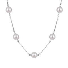 Dainty 925 Sterling Silver Rhodium & 18K Gold Plated Link Chain Necklace with Elegant Shell Pearl