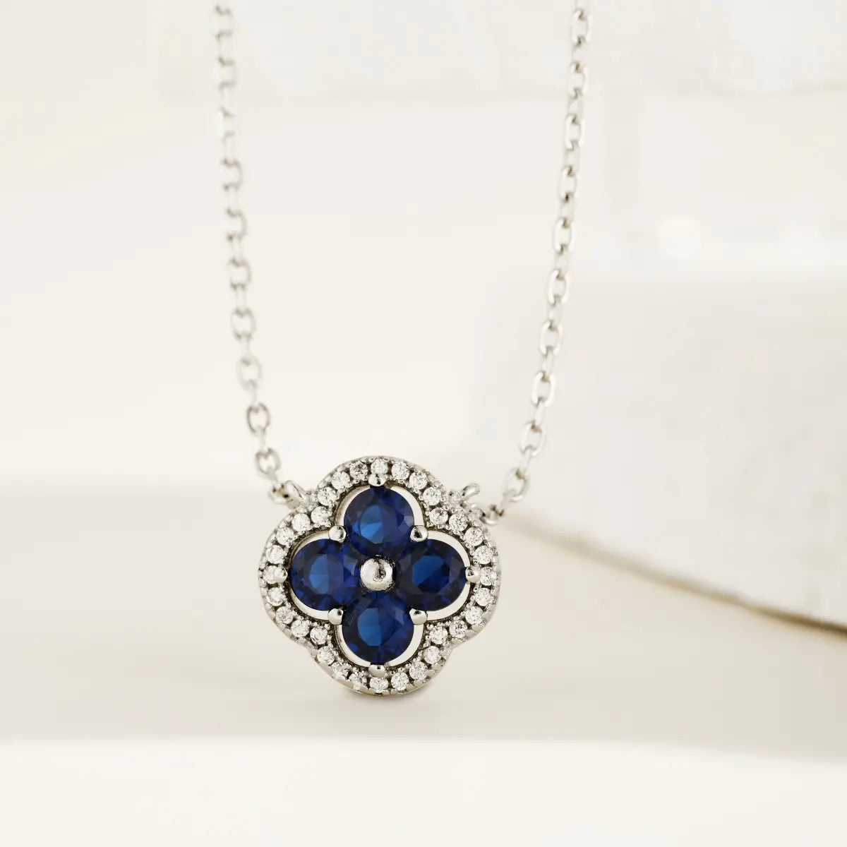 Botanical Blossom Sterling Silver Lucky Clover 5A Cubic Zirconia Pendant Necklace