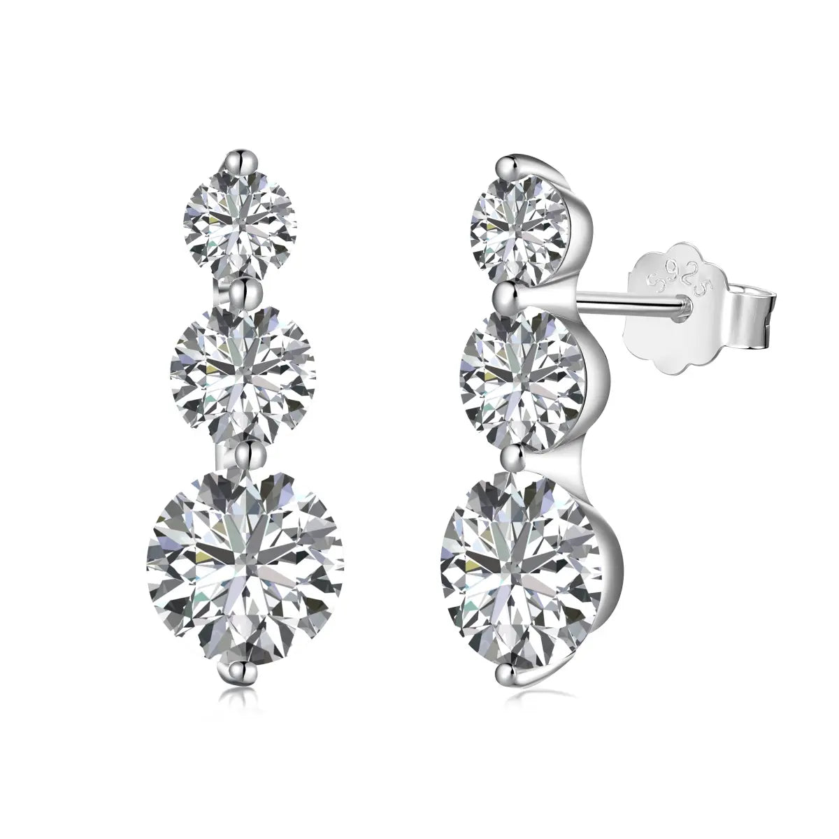 Bar Shape Stud Earrings – 925 Sterling Silver with 5A Cubic Zirconia