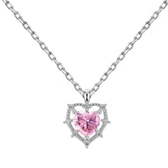 Trendy S925 Silver Link Chain Necklace – Openwork Heart Pendant with 5A Cubic Zirconia for Daily Dress Up