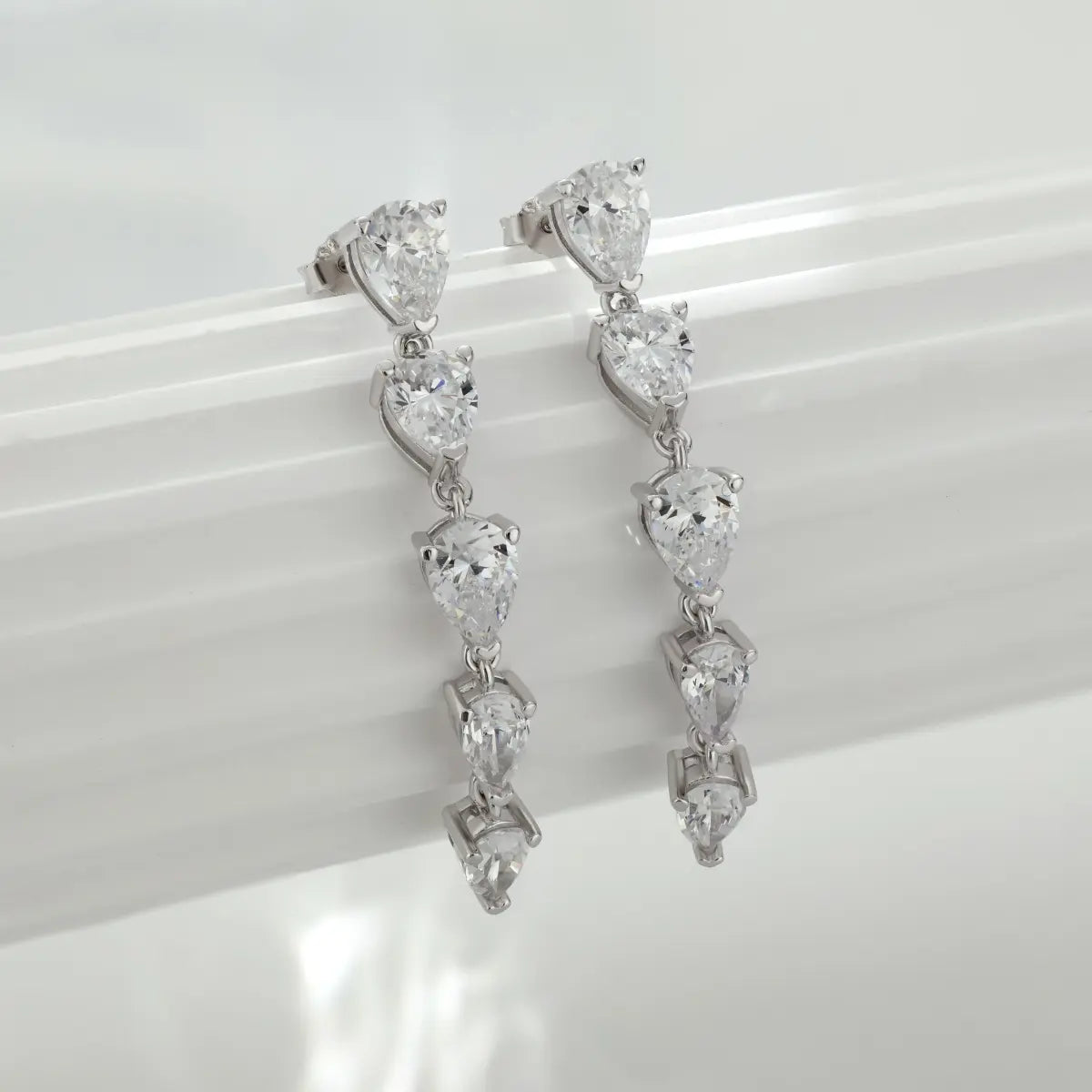 Bar Tassel Stud Earrings – S925 Silver Rhodium Plated with 5A Cubic Zirconia