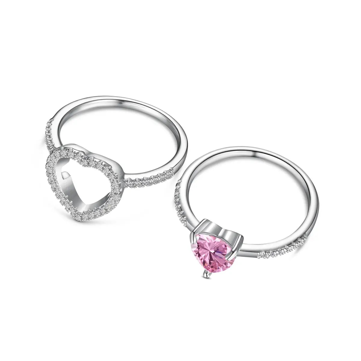 Detachable Heart Shape Ring Set – 925 Sterling Silver with 5A CZ