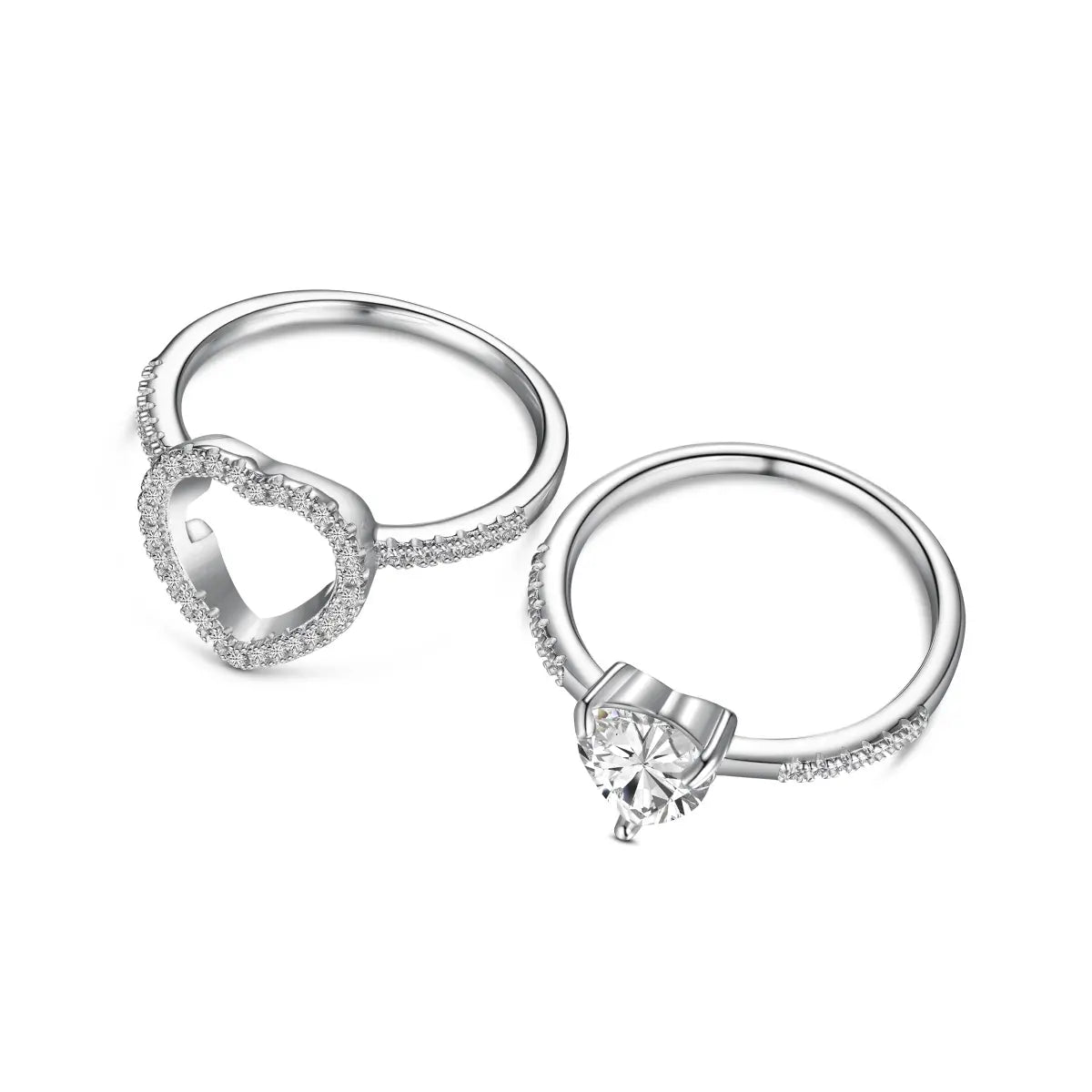 Detachable Heart Shape Ring Set – 925 Sterling Silver with 5A CZ